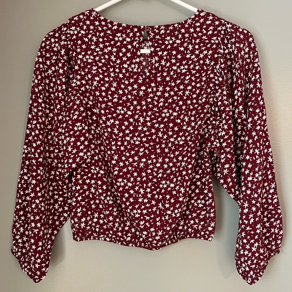Thereabouts Girls Round Neck Maroon Floral Long Sleeve Blouse - size (S 7/8) - Picture 3 of 10